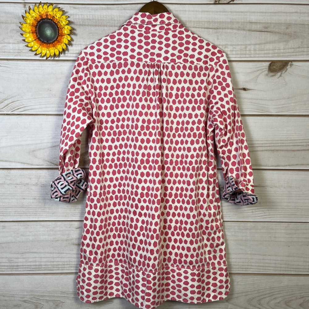 Tizzie Pink Dot Tunic Shirt Dress 3/4 Sleeve V Neck Women's coverup resort L - Picture 2 of 15